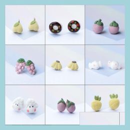 Stud Cute Cartoon Stud Pendientes para niños Niñas Hecho a mano Pinkch Clip Ceramic Fruit Animal Candy Earring Ear Studs Jewelry En venta Dhcuy