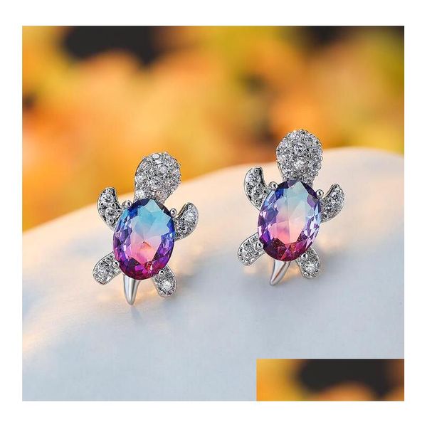 Stud Design Mignon Or Blanc Plaqué Colorf Gemstone Boucle D'oreille Cuivre Tortue Animal Boucles D'oreilles Pour Les Femmes Cadeau 16 Couleurs Drop Delivery Jewelr Dhd0X