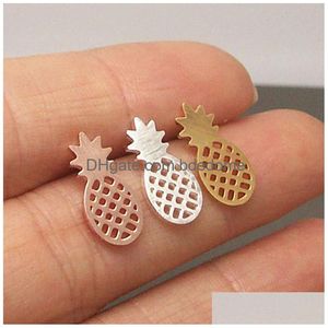 Stud mignon creux ananas oreille or sier rose femmes fruits forme boucles d'oreilles pour filles mode bijoux cadeau livraison directe Dhebk