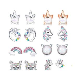 Stud schattige paardenoorbellen voor kleine meisjeskinderen kristal kat vlinder regenboog hart ster oorbel kerstcadeau sieraden drop levering otlza