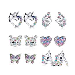 Stud mignon cheval chanceux chat amour arc-en-ciel boucles d'oreilles accessoires pour femmes bijoux de fête cadeaux d'anniversaire livraison directe Otaqm