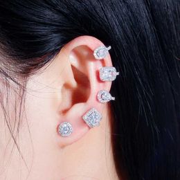 Stud CWWZircons asymétrique brillant blanc zircon cubique longue oreille Stud grimpeur boucles d'oreilles pour les femmes Unique Designer marque bijoux CZ724C24319