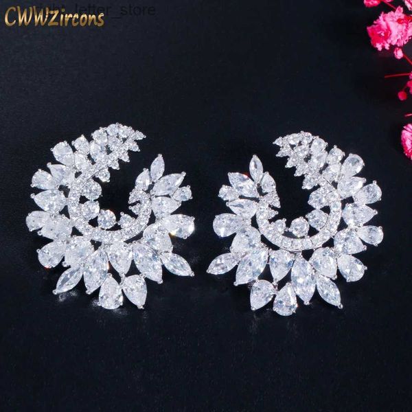 Stud CWWZircons délicat cubique Zircon luxe géométrie fleur grande boucle d'oreille de mariage pour les femmes fête de fiançailles bijoux de mariée cadeau CZ881 YQ231211