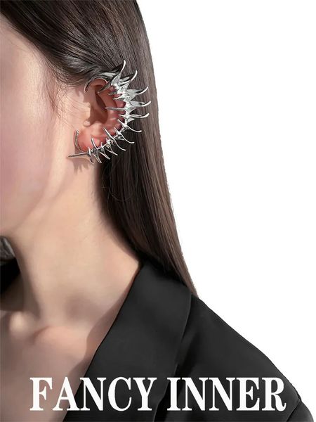 Stud Cyberpunk Ear Clip Skeleton Spike Argent Couleur Métal Unisexe INS pour Femmes Hommes Couple Boucle D'oreille Bijoux Cadeau 231016