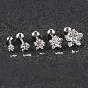 Stud CZ Clear Crystal Gem Koreaanse Zirkoon Oorbellen Ear Stud Stone Bone Nails Round Star Heart Square Tragus Steel 16G Vrouwen Sieraden 230711