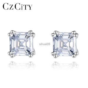 Stud CZCITY 925 boucles d'oreilles en argent Sterling pour femmes classique carré CZ petit Zircon à la mode Asscher coupe fête oreille anneau fille bijoux YQ231026