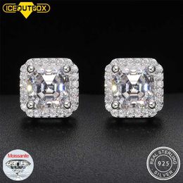 Stud D VVS Ascher Cut Moissanite carré boucles d'oreilles en argent Sterling 925 de haute qualité pour les femmes bijoux de mariage passé Test de diamant YQ240110