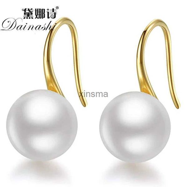 Pendientes Dainashi de perlas cultivadas de agua dulce de 8-9mm para mujer, pendientes de tuerca de Color dorado y plateado de Ley 925 YQ240129