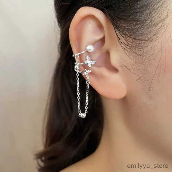 Stud Dainty Y2k Poignets d'oreille Design Papillon Oreille Clip Boucle d'oreille pour femmes Imitation Perle Gland Orbital Helix Girlish Bijoux EF014 R231130