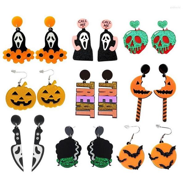 Stud Dangle Chandelier Dangle Boucles d’oreilles Halloween Bijoux Spooky Acrylique Mignon Trick Or Treat Sucette Horreur Appelez-moi Couteau Citrouille