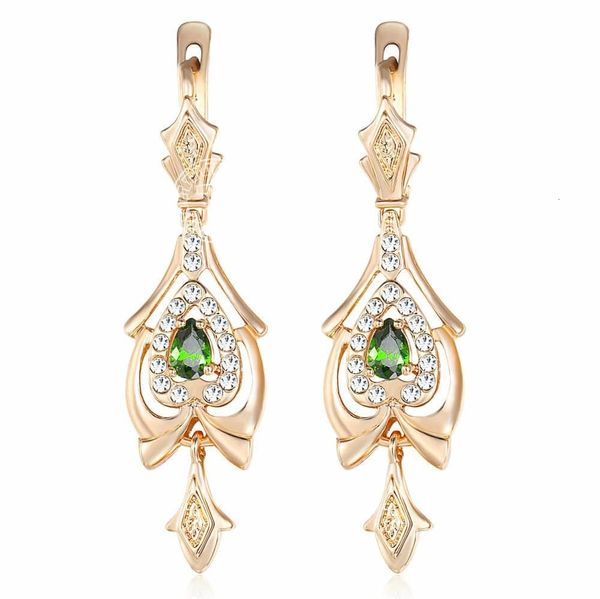 Boucles d'oreilles pendantes pour femmes Teardrop Olivine Green CZ Chandelier 585 Rose Gold Color Women's Drop Earring Valentines Gift KGE109 230821
