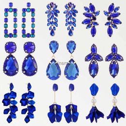 Stud Série Bleu Foncé Longue Dangle Boucles D'oreilles Pour Femmes 2022 Tendance Luxe Fleur Géométrique Acrylique Cristal Vintage Charme Bijoux YQ240129