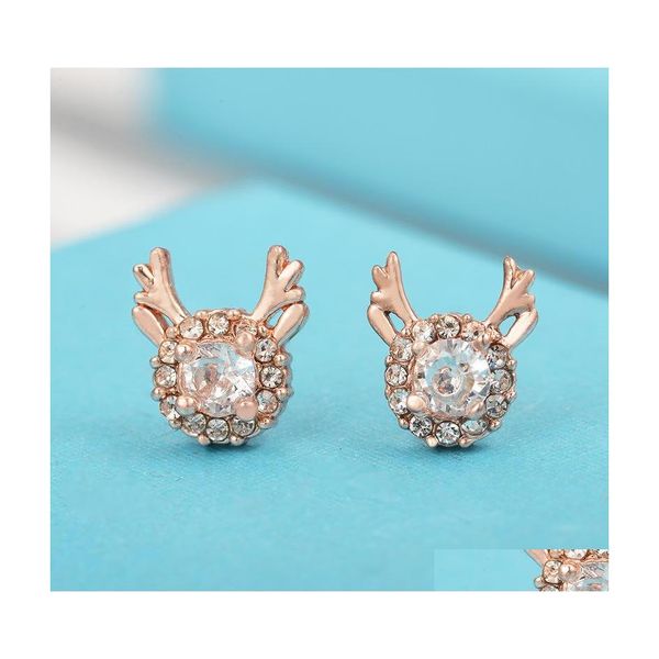 Stud Deer Pendiente Coreano Temperamento simple Pendientes de alce Copo de nieve femenino Zircon Navidad Antler Chic Drop Entrega Joyería Dhkmc