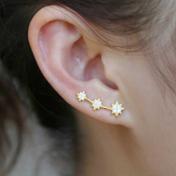 Stud Joyería delicada Estrella del Norte 3 piezas Estrella con ópalo de fuego blanco Gema Color dorado Delilate Escalador largo Múltiples Pendientes elegantes 925 Q240402