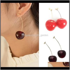 Stud Develing 2021 Fashion Red Cherry Gold Drop Earring Sweet Fruit Long Crystal Oorrings For Women Lady Gift Sieraden Tassel Dange Accessori