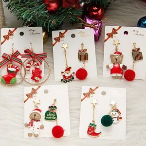 Stud Design asymmetrische oorbellen voor vrouwen trendy Bijoux Xmas Tree Brown Bear Snowman Santa Claus Pendientes Christmas Gifts 221119