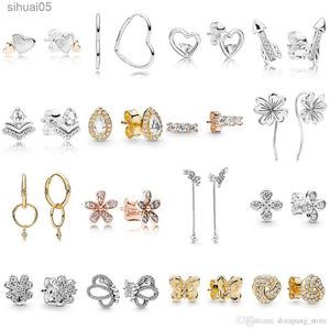 Stud Designer 925 Boucle d'oreille en argent coeur Goujons d'oreille fit DIY Dangler Gros usine amour Boucles d'oreilles Européenne Murano 240306