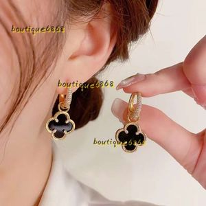 Aretes de diseñador Pendientes vintage con dije de trébol de cuatro hojas, aretes traseros de nácar de acero inoxidable, tachuelas doradas, ágata para mujer, joyería de boda, regalo 2024