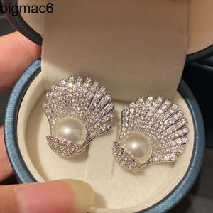 Stud Designer Women oorbellen Pearl Ear Stud Sier Naald Earring Zirconia Diamond dame Elegant Fashion Girl Shell Scallop Vorm Oording