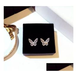 Stud Diamond Butterfly oorbellen Dames Zoete eenvoudige sieraden 925 Sterling Sier Wedding Party Earring For Girl Friend Gift Drop levering Dhyab
