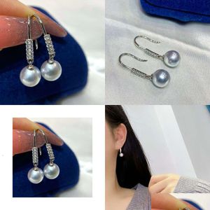 Étalon diamantbox bijoux boucles d'oreilles goujons d'oreille de perle gris sterling sier hingestone zirconia 8-9 mm akoya rond pendant charme cadeau cadeau b dhmxt