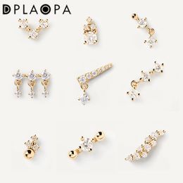 Stud DPLAOPA 925 Plata de Ley 12 Estilos Tiny Classic Clear Stud Pendiente Piercing Mujeres Lujo Joyería Clips Invierno 230410