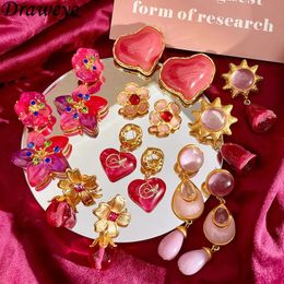 Stud Draweye Vintage Roze Oorbellen voor Vrouwen Zoete Koreaanse Mode Elegante Bloem Sieraden Ins Leuke Metalen Aretes De Mujer 231205