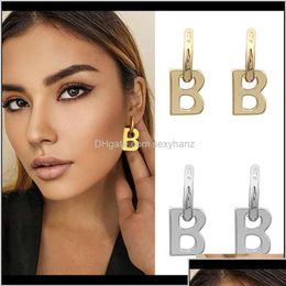 Stud Drop levering 2021 Fashion Real Gold Compated Brass Letter B Hanger oorbellen voor vrouwen Charm Metal Statement Sieraden Punk Accesso DHPH0