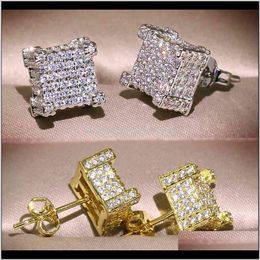 Stud Drop Delivery 2021 Men Women Gold Fashion Square Studs Hip Hop Jewelry CZ Simulated Diamond Sier Earrings G3EK2