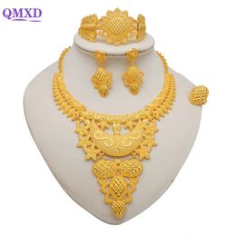 Stud Dubai Goud Kleur Sieraden Sets Voor Vrouwen Indian Earring Ketting Nigeria Marokkaanse Bruids Bruiloft Geschenken 231109