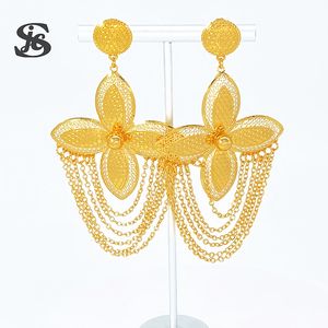 Stud Dubai Boucles d'oreilles de mode pour femmes Plaqué or 24 carats Boucles d'oreilles pendantes de mariée africaine brésilienne pour la fête de mariage et les cadeaux d'anniversaire 230724