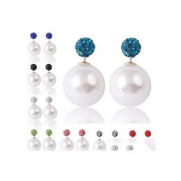 Boucles D'oreilles Pour Femme Fille Double Perle Bijoux De Mode Brincos Pendientes Boucles D'oreilles Rondes Drop Delivery Dh8Vc