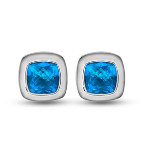 Stud Earring 925 Sterling Silver Sieraden 11 mm Blauwe Topaz Agate met diamanten prachtige oorbel voor vrouwen