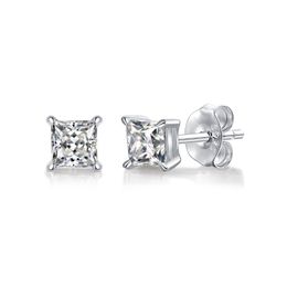 stud earring D Color Princess Cut Moissanite Boucle d'oreille s925 Sterling Sliver Plaqué avec des boucles d'oreilles en or blanc 18 carats pour femmes Fine Jewel296U