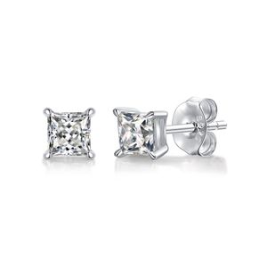 Stud earring D Color Princess Cut Moissanite Boucle d'oreille S925 Sterling Sliver Plaqué avec des boucles d'oreilles en or blanc 18 carats pour femmes Fine Jewel308c