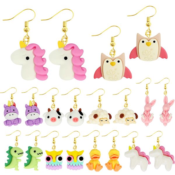 Pendiente del perno prisionero para las mujeres gota de resina divertido personalizado lindo regalo de las niñas gota para el oído niños animal pato conejo búho oso oveja cuelga los pendientes entrega SMTLB