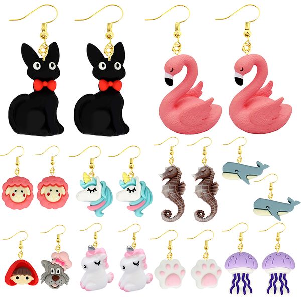 Pendiente de tuerca para mujer, gota de resina, divertido, personalizado, bonito regalo para niñas, gota para la oreja, Animal, pato, conejo, flamenco, pájaro, medusa, gato, colgante Ea Smtay