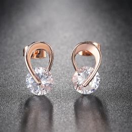 Boucle d'oreille à clous pour femmes, Style Simple, zircone cubique, or Rose 14 carats, bijoux de fête quotidiens à la mode