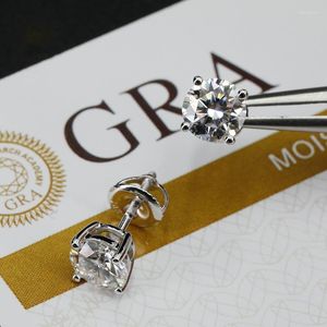 Stud-oorbellen 0,1-2ct d kleur moissaniet vvs1 duidelijkheid ronde diamant 18k witgoud s925 sterling zilveren schroef terug voor vrouwen
