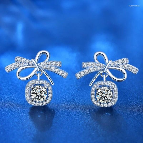 Pendientes de tuerca 0,5 CT 0,1-3CT prueba aprobada moissanita transparente exquisito Bowknot Plata de Ley 925 oreja de diamante de lujo para mujer GRA