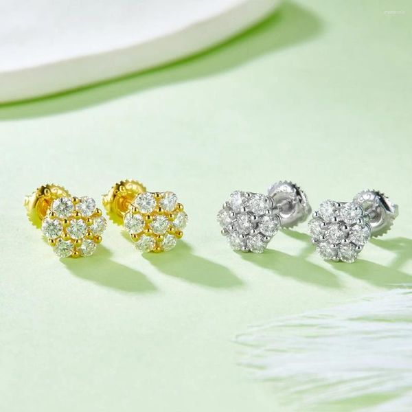 Boucles d'oreilles à tige en argent sterling avec diamants en fleur de prunier de printemps 0,84 ct à visser avec grappe de fleurs jaunes en argent sterling et moissanite pour femme