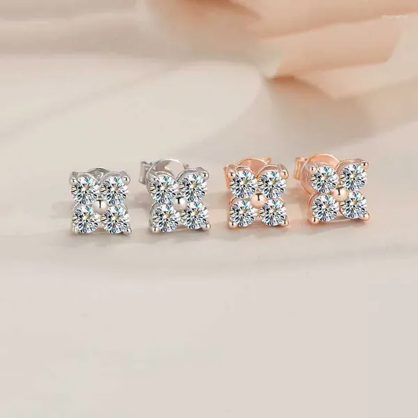 Boucles d'oreilles STAD 0,8 cm Clover Moisanite Femmes 925 STERLING Silver Flower Stodds Pass Diamond Rose Gold plaqué