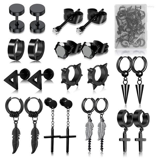 Pendientes de tuerca 1/11 pares de acero inoxidable Punk negro conjunto para hombres y mujeres Vintage Hip Hop Piercing oreja accesorios de joyería