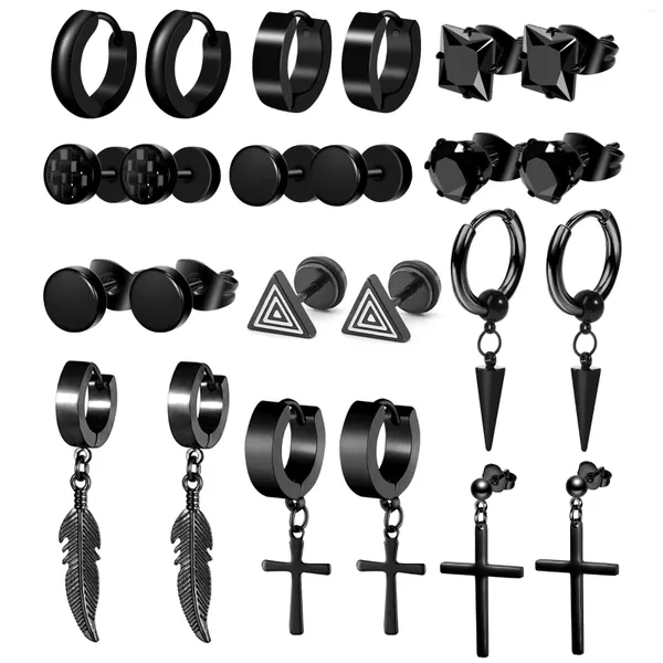 Pendientes de tuerca, 1-12 pares, juego de acero inoxidable negro, colgante de cono cruzado para hombres y mujeres, joyería con circonita cúbica