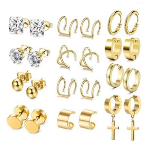 Stud Oorbellen 1-12 Paar Rvs Huggie Dangle Earring Oor Manchet Cross Hoop Set Voor Vrouwen Mannen Goud kleur