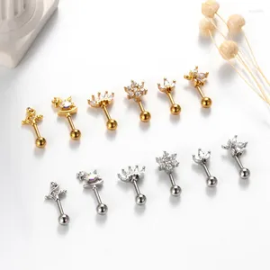 Boucles d'oreilles à Double tige en acier inoxydable pour femmes, bijoux de lune, étoile, Zircon, Piercing d'oreille, 1.2mm, pour dames