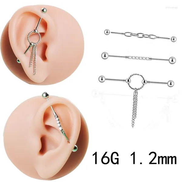 Boucles d'oreilles industrielles en acier inoxydable, 1.2mm, haltère en Zircon, tige droite, bijoux Punk, perçage du Cartilage, 16g, Piercing