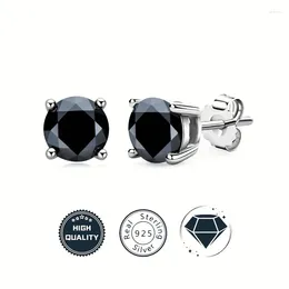 Pendientes de sementales 1-3CT 2pcs Black Round Moissanite 925 Sterling Silver for Girls Honeymoon Viajes Halloween Navidad