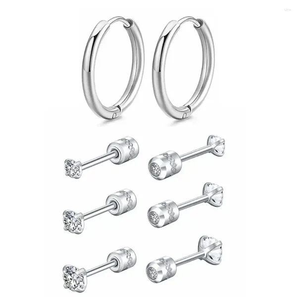 Pendientes de tuerca de 1 a 4 pares de acero inoxidable con parte trasera de tornillo y circonita cúbica para mujeres y hombres, joyería para piercing de cartílago