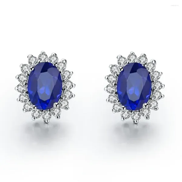 Boucles d'oreilles Stud 1.5 Carat ovale coupé bleu couleurs diamant pour son solide Bijoux de fiançailles en or blanc 14k 043